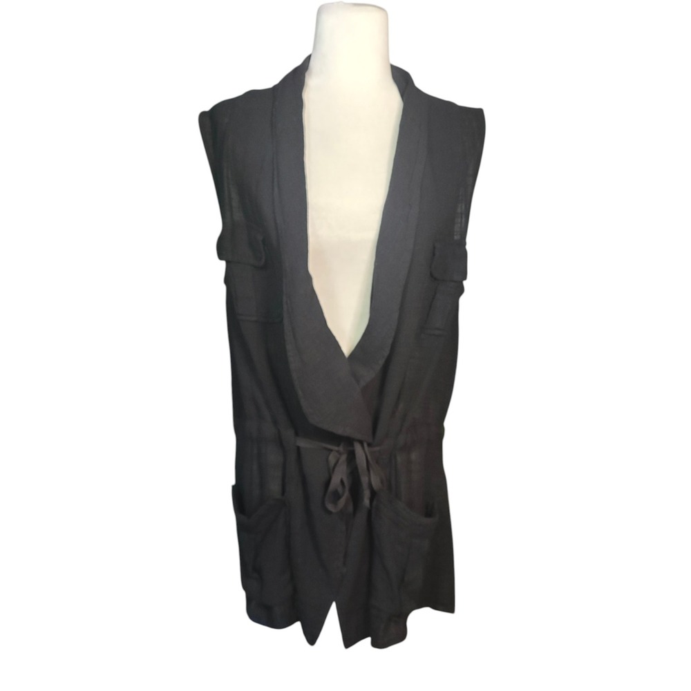 Wearables XCVI Cotton Gauze Longline Vest Black Utility Pockets Lagenlook Large